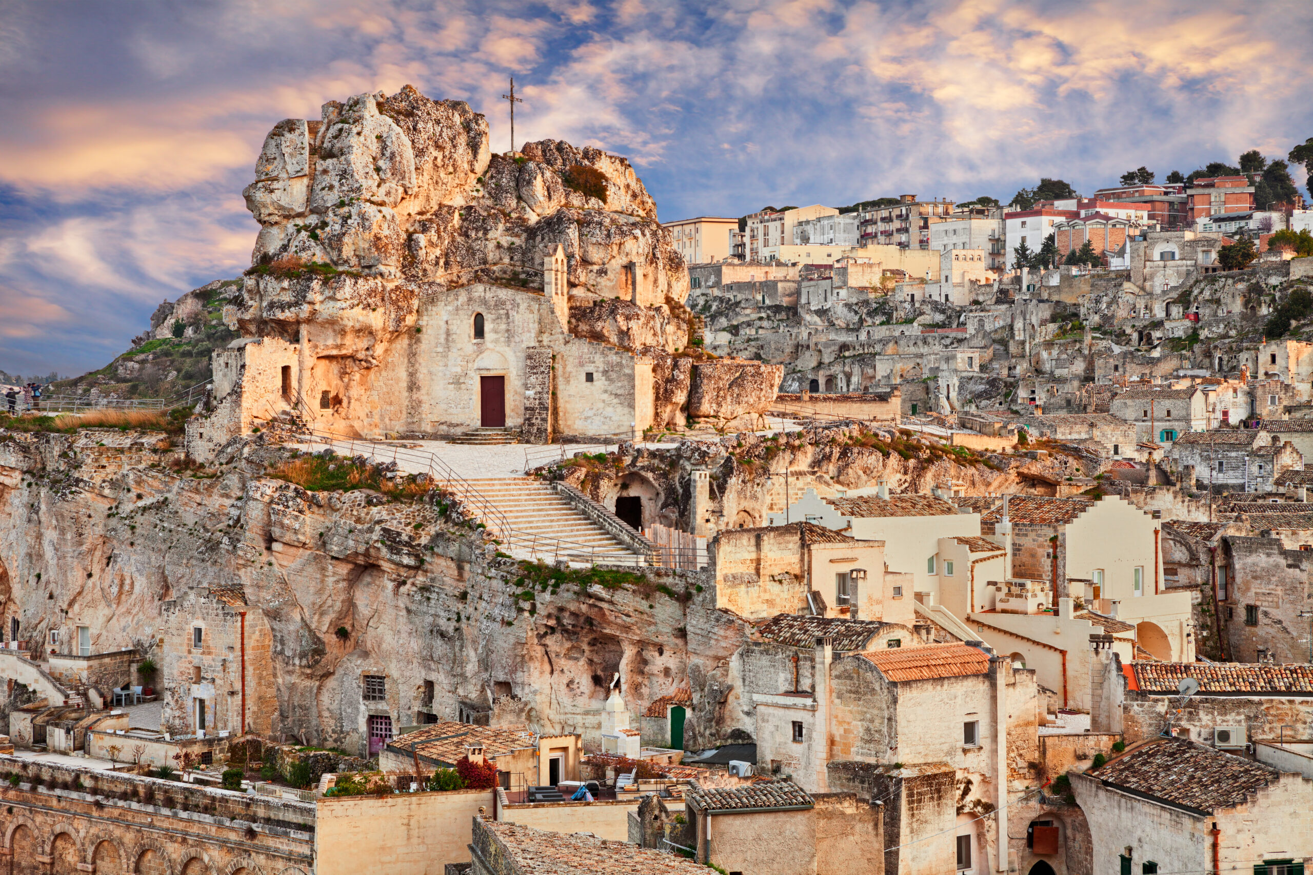 Matera,,Basilicata,,Italy:,Landscape,At,Sunset,Of,The,Old,Town
